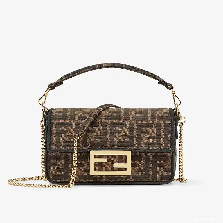 Affordable FF Fabric In Brown Baguette Mini Fendi Bag Motif 0618